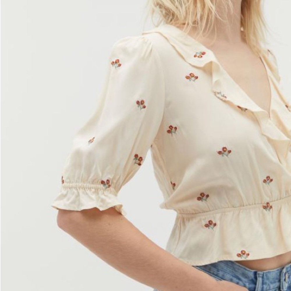 Urban Outfitters Embroidered Surplice Peplum Blouse
